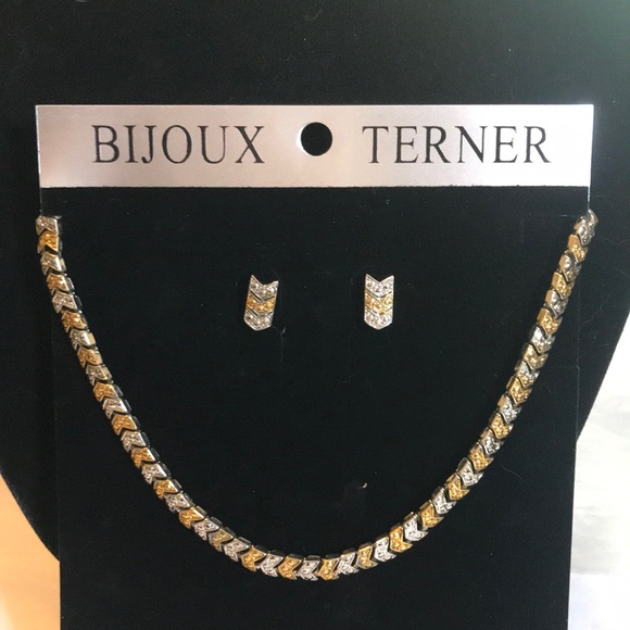 BIJOUX TERNER NECKLACE EARRINGS SET GOLD/SILVER - Picture 1 of 6
